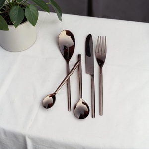 Minimalist Rose <b>Gold</b> Plated Cutlery Set Mirror Finish Long Handle Durable Metal <b>Spoon</b> Fork Knife Dinnerware - Product Image 1