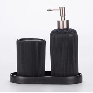 Juego de dispensador y vaso decorativos con diseño acanalado para baño, con bandeja, perfecto para el tocador, para guardar cepillos de dientes, maquillaje y brochas. - Product Image 4