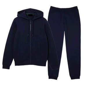 Ensemble de survêtement unisexe bleu marine avec fermeture éclair intégrale, poches latérales, coupe classique, couleur unie, vêtements décontractés, saison d'automne, 100% coton - Product Image 4
