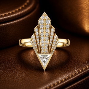 Bague de cocktail Art Déco en or massif 14K 18K avec diamant de laboratoire taille triangle DEF VVS 0.60 CTW, bague de fiançailles, vente en gros ODM - Product Image 1