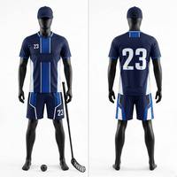 Uniforme de Floorball Sublimado Personalizado para Hombre, Jersey de Manga Corta con Cuello en V y Pantalones Cortos, Absorbente de Humedad, 100% Poliéster