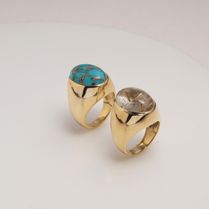 Natural Turquoise <b>Statement</b> <b>Ring</b> Gold Plated Brass Handmade Oval Cabochon Gemstone <b>Ring</b> For Women Gift - Product Image 3