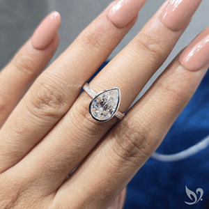 Luxury 3.00ct pear cut lab grown diamond engagement <b>ring</b> <b>statement</b> bezel setting with channel band 10k white gold - Product Image 5