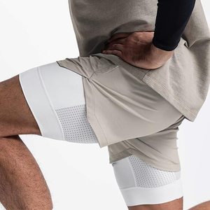 Shorts de sport respirants et à séchage rapide de qualité supérieure pour hommes, shorts de compression ajustés à deux couches pour la course à pied et l'entraînement - Product Image 1