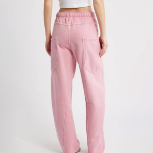 Pantalones Deportivos Extra Grandes Color Rosa Polvoriento para Mujer, Pantalones de Felpa Lavados de Cintura Alta - Product Image 5