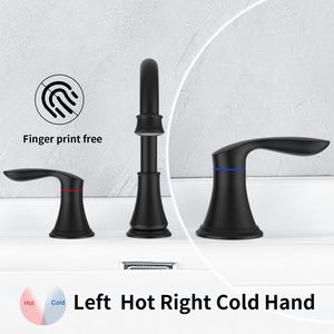 Rubinetto per lavabo bagno nero opaco da 8 pollici con 2 maniglie, bocca girevole a 360 gradi, 3 fori, per lavabo e mobiletto - Product Image 3