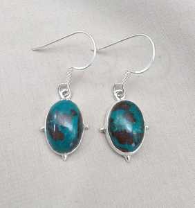 Boucles d'oreilles clous en argent sterling avec chrysocolle, certifiées IGI, bijoux bohèmes en pierre précieuse bleu-vert pour mariage et soirée - Product Image 2
