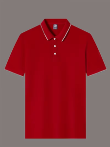 Men's Red Short Sleeve Polo Shirt Cotton Oxford Fabric Breathable Casual Design Front Logo Print Regular Fit - Product Image 2