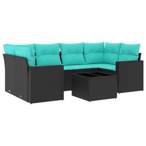 Set Divano da Esterno a 7 Pezzi in Polyrattan Nero con Cuscini - Elegante Arredamento da Giardino - Product Image 2