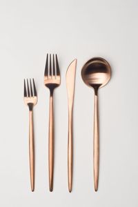 Ustensiles de table élégants : fourchette à dîner, fourchette à salade, couteau à dîner, cuillère à soupe, cuillère à café en acier inoxydable poli, finition miroir, résistant à la rouille - Product Image 2