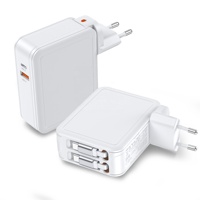 Pengisi Daya Cepat HNT 65W 40W GaN 4-in-1 dengan Kabel Tipe C+IOS yang Dapat Ditarik, Multi-Port Tipe-C & USB-A untuk Pengisi Daya Laptop iPhone