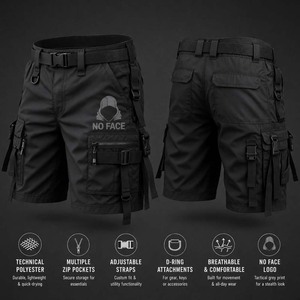Shorts cargo tactiques pour hommes avec logo personnalisé, multi-poches, style techwear, avec ceinture, streetwear, shorts utilitaires, vente en gros - Product Image 6