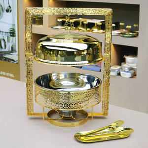 ถาดอุ่นอาหารสแตนเลสสีทองหรูหรา ถาดอุ่นอาหารสำหรับจัดเลี้ยงสีทอง เครื่องอุ่นอาหารบุฟเฟ่ต์สีทอง - Product Image 1