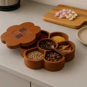 Wooden Spice Storage <b>Box</b> <b>Masala</b> Organizer Multi Section Kitchen Container for Herbs Seasoning and Dry Use - Product Image 5