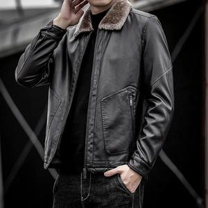 Brown Faux <b>Leather</b> Moto Jacket <b>With</b> <b>Fur</b> Trim Zipper Closure Full Sleeve Winter Casual Outerwear - Product Image 5