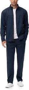 Ensemble de survêtement sportif pour homme, couleur unie, manches longues, col montant, veste zippée, pantalon à cordon de serrage, séchage rapide, polyester, vêtements d'automne - Product Image 2