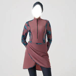 2026 Ensembles de burkinis islamiques modestes personnalisés pour femmes et filles, vente en gros, par sublimation, à coupe haute, avec fermetures éclair, éco-responsables, à fermeture frontale - Product Image 1