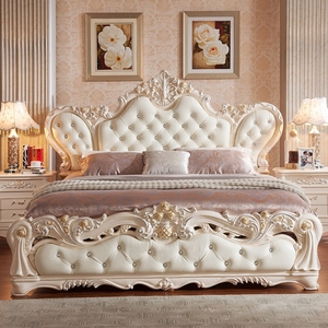 Cama King Size Clásica Tapizada en Cuero Sintético, Estructura de Cama de Matrimonio Tallada de Lujo, Elegante Estilo Princesa Francesa para Apartamento - Product Image 4
