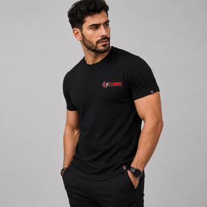 T-shirt décontracté pour homme en coton bambou noir, coupe ample, manches courtes, col rond, anti-rétrécissement, motif tricoté 300g, type lettre - Product Image 2