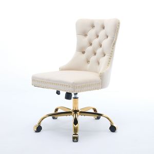Silla de Oficina Moderna A a Furniture, Tapizada en Terciopelo con Botones, Base Metálica Dorada, Ajustable, para Uso en el Hogar o la Oficina - Product Image 4
