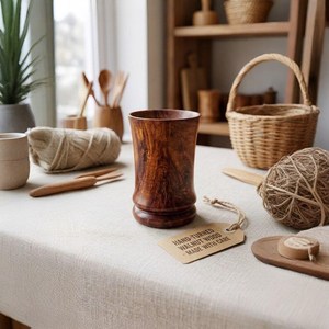 Hand Turned Natural Wood Goblet Handcrafted Decorative <b>Drinking</b> Mug Rustic Wooden Glass for Events Weddings and Dining - Product Image 4