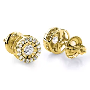 Boucles d'oreilles clous EtherStar 0,50 ct en diamant de laboratoire certifié IGI, plaqué or de luxe, pavé halo, fermoir à vis pour femme - Product Image 3