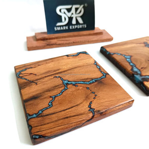 Luxury Resin Wood Coasters Set with Holder Handmade Epoxy Wooden Drink Coasters Tabletop Coffee Tea <b>Cup</b> <b>Mat</b> Home Decor - Product Image 6
