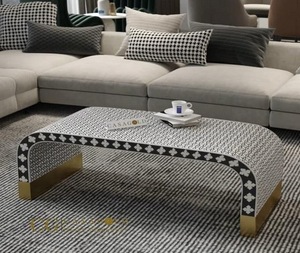 Table en os incrusté de la marque ILAHI, design moderne, détails en agate, rangement, meuble portable pour la maison - Product Image 4