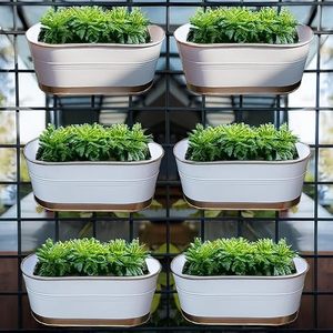 Jardinières murales modernes en métal, pots à fleurs suspendus elliptiques avec revêtement en poudre pour plantes vertes, design minimaliste - Product Image 1