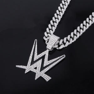 Pendentif logo W avec pierres en moissanite, argent 925 plaqué rhodium, charme unisexe hip-hop, à porter au quotidien - Product Image 4