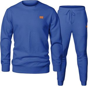 Conjunto Deportivo Azul para Hombre, Cuello Redondo, Manga Larga, Color Sólido, Transpirable, Informal, con Pantalones con Cordón y Bolsillos Laterales - Product Image 1