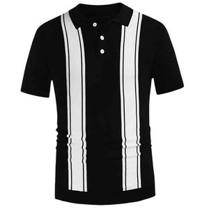 Men's Short Sleeve <b>Striped</b> Knitted for <b>Shirt</b> Regular Fit Casual <b>Black</b> <b>White</b> Pattern 100% Cotton Breathable - Product Image 5