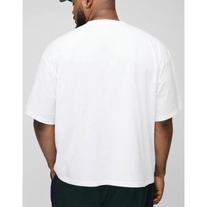 เสื้อยืดลำลองสีขาวสำหรับผู้ชายรุ่นใหม่ 270GSM ผ้าฝ้าย สตรีทแวร์ แฟชั่น ทรงโอเวอร์ไซส์ คอกลม แขนสั้น ทรงหลวม เสื้อยืดพื้นฐาน - Product Image 6