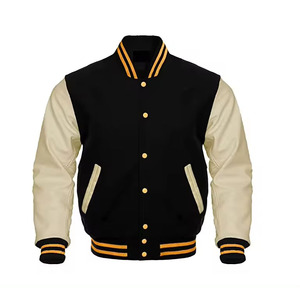 Genuine Wool Stand Collar Patchwork Design Varsity <b>Baseball</b> <b>Jacket</b> with Zipper Closure Front Logo Thick Lining <b>for</b> <b>Men</b> - Product Image 3
