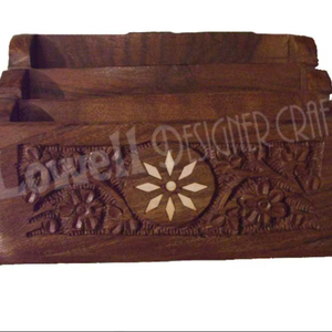Organizador de Escritorio de Madera Sheesham de 3 Cajones, Tallado a Mano, Elegante, Ecológico, para Papelería y Cartas, de Pared - Product Image 1