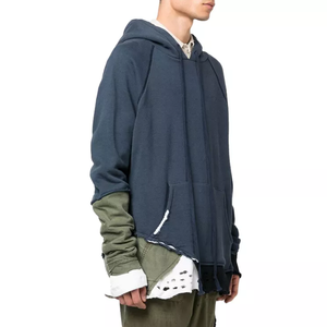 Sweat-shirt à capuche surdimensionné pour homme, manches raglan, design patchwork, tricot en coton, vêtement d'automne, coupe classique, style poche - Product Image 3