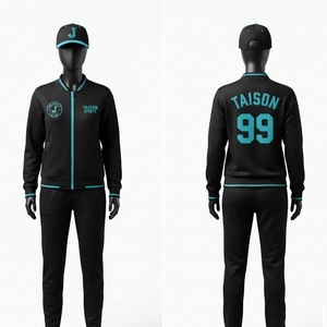 Traje de Entrenamiento de Béisbol para Mujer, 280 GSM, Tejido de Poliéster Premium, Negro con Ribete en Turquesa, Panel con Logotipo Personalizado, Nombre y Número - Product Image 1