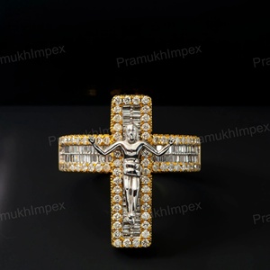 GRA Certified Luxury Moissanite <b>Cross</b> <b>Ring</b> 925 Sterling <b>Silver</b> Gold Plated Pave Setting Unisex Iced Out Hip Hop Jewelry - Product Image 4