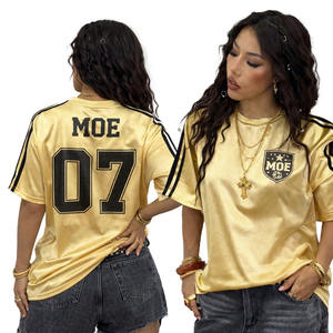 Custom Gold Women Oversize Football Jersey Short Sleeve Streetwear Sport T Shirt Wholesale American Football Jersey OEM Supplier - Product Image 4