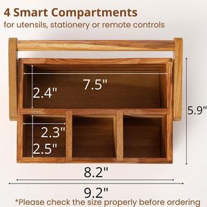 Rustic Wooden Flatware <b>Caddy</b> with Handle Multi Compartment Cutlery Spoon Fork Napkin Holder For Picnic Outdoor Wholesale - Product Image 6