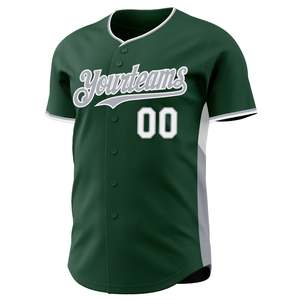 Wholesale Green <b>White</b> Baseball Jersey 160 GSM Polyester <b>Button</b> Up Team Uniform Custom Colors Sizes Sublimation Print Shirt - Product Image 2