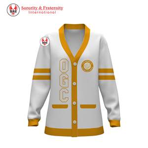 Cardigan pour femme en acrylique à col en V et manches longues, séchage rapide, qualité supérieure, fermeture à un bouton, avec broderie cercle doré et maçonnique |   OGC - Product Image 3