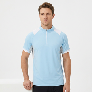 Camiseta Deportiva de Manga Corta para Hombre, Color Azul Claro, Cuello Alto, Secado Rápido, Corte Ajustado, Tejido de Poliéster, con Letra en el Frente, Ecológica - Product Image 4