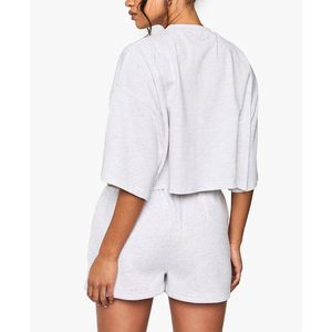 Conjunto de 2 Piezas para Mujer, Shorts de Punto de Algodón, Corte Regular, Top Corto con Cuello Redondo, Bolsillo, Color Sólido, Transpirable, Informal, para Primavera/Verano - Product Image 6