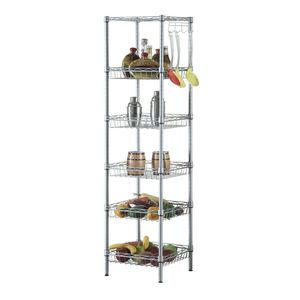 Scaffale di Stoccaggio a 6 Ripiani in Acciaio al Carbonio e PP, Colore Grigio Argento, per Organizzazione della Cucina - Product Image 1