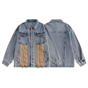 Veste en jean pour homme tendance, couleur grise, quatre poches sur le devant, col rabattu, fermeture à boutons pression, veste en denim pour garçons - Product Image 6