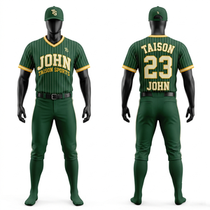 180 GSM Premium Polyester Mesh Baseball Uniform Green White <b>Gold</b> Custom Embroidery Tackle Twill Team Logo - Product Image 4