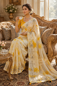 CHOHAN TEXTILE Fournisseur de Sarees Indiens Vintage Personnalisés en Soie Brodée Anti-Plis Jaune Vente en Gros OEM ODM Vêtements pour Femmes - Product Image 6