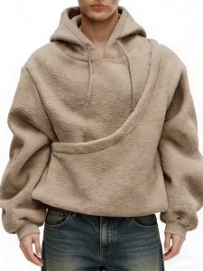 Hoody <b>Mens</b> Beige Khaki <b>Sherpa</b> Fleece <b>Hoodie</b> Oversized Drawstring Hooded Sweatshirt Fluffy Warm Pullover <b>Hoodie</b> - Product Image 4
