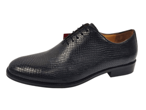 Chaussures Richelieu pour hommes en cuir de vachette noir effet lézard, à bout pointu, à lacets, motif uni, toutes saisons, style bureau et professionnel - Product Image 4